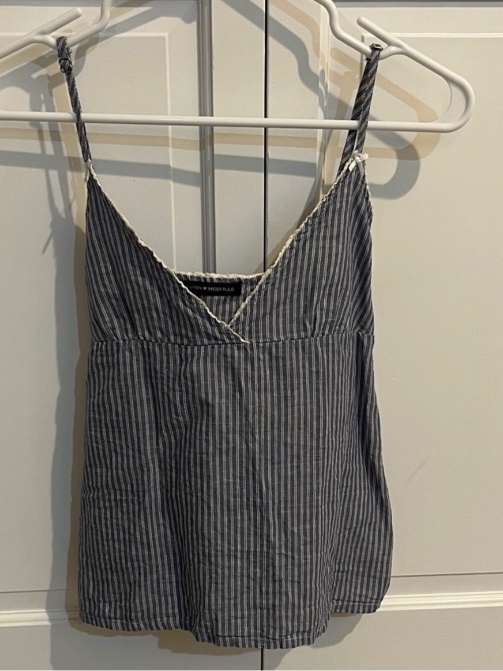 Brandy Melville Navy & White Striped V-Neck Tank